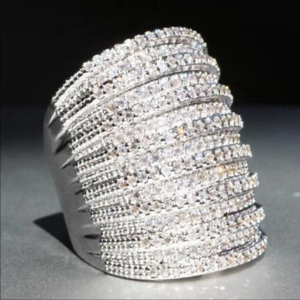 DIAMOND 6.8 CT SILVER MULTI LAYER RING, CUTE RING, SHINY RING. - Picture 3 of 4